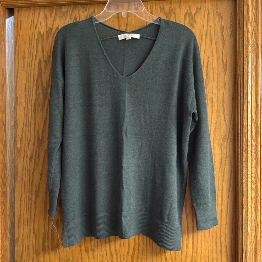 LOFT Green V-Neck Sweater with Relaxed Fit